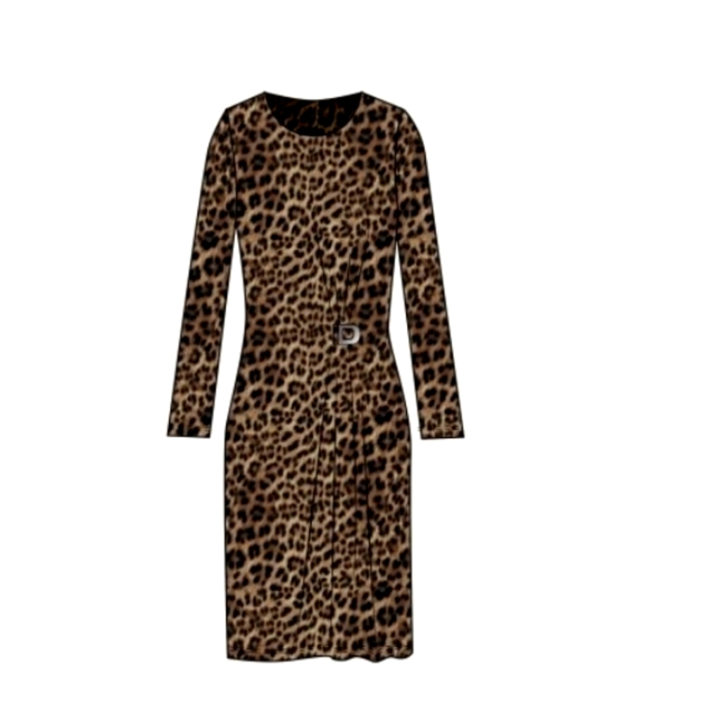 DKNY Long sleeve Jewel Neck Sheath uptown Leopard dress Size 14
